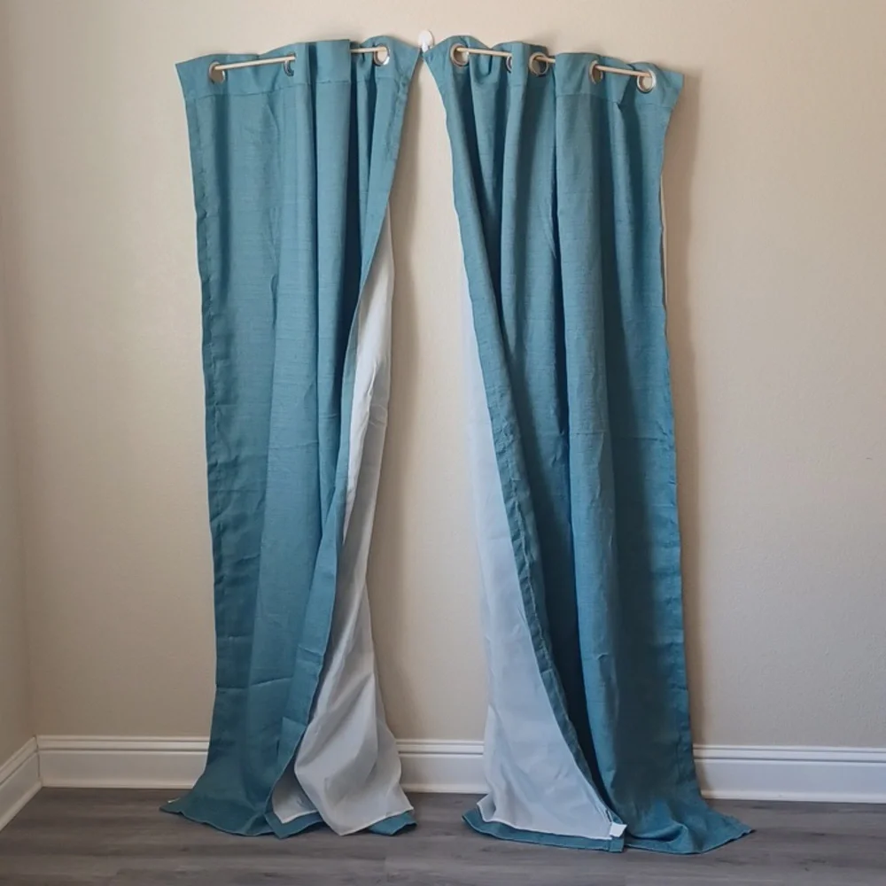 SET OF 2 Pier 1 Curtain Panels Floor Length Lined with Metal Grommets Teal 54x85